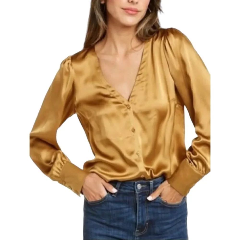 Rebecca Taylor Gold Long Sleeve Silk Blouse Size 10